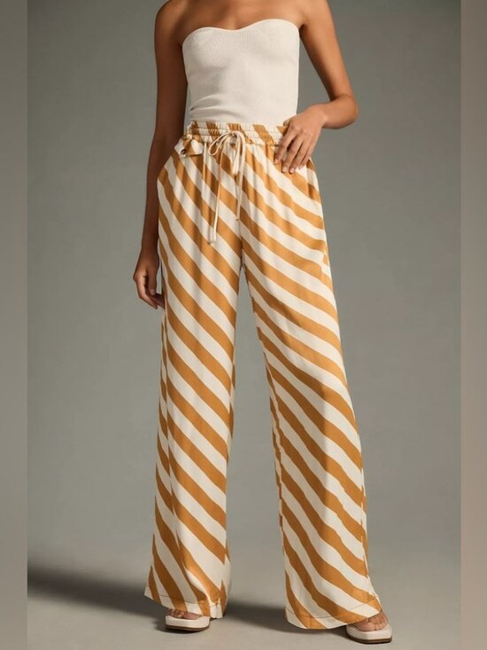 Anthropologie Pants - Anthro Maeve Straight Leg Pull on Silk Striped Pants